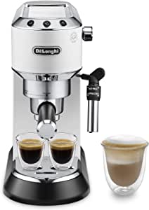 DeLonghi Siebträgermaschine silber von vorne mit zwei Kaffeetassen