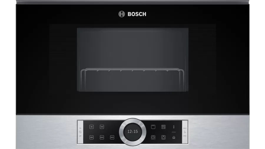 Bosch Mikrowelle schwarz von vorne mit Digitalanzeige
