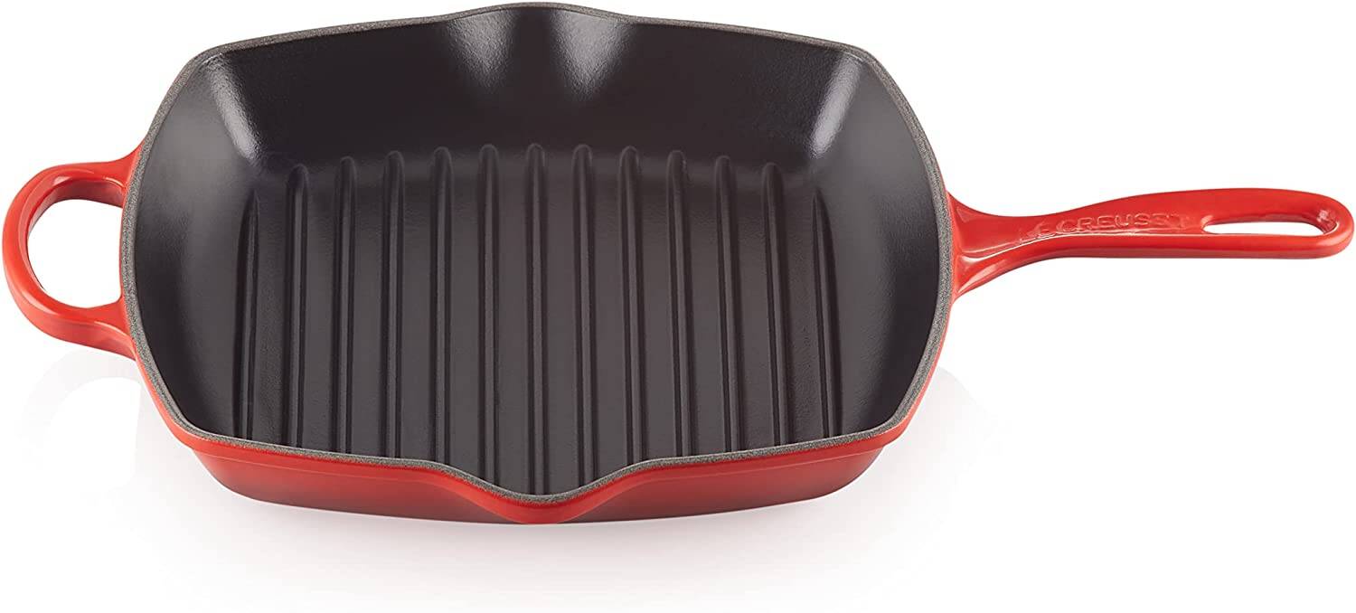 Grillpfanne mit Silikongriff aus Gusseisen, rechteckig von oben