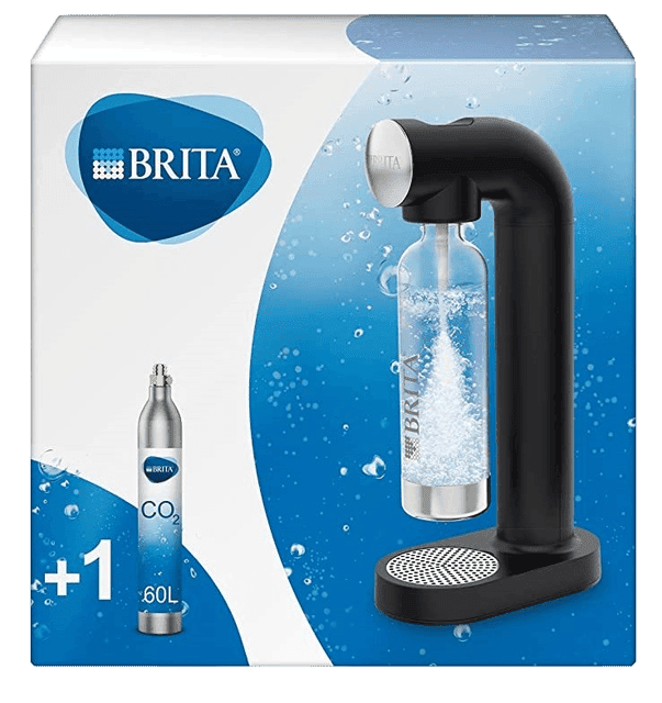Brita Wassersprudler von vorne, schwarz in Verpackung